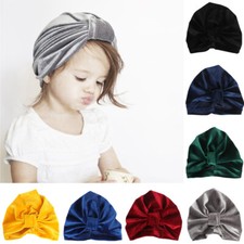Baby Kid Girl Solid Color Velvet Stretchy Turban Hat Hair Head Wrap Beanie Cap