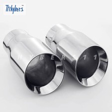 Pair 3 Inlet Double Wall 4 Out 7 Long Round 304 Stainless Steel Exhaust Tips