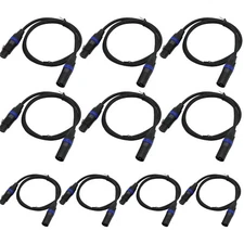 10x 3ft Color Coded 3-Pin XLR Male to Female DMX Light Cable Metal connectors