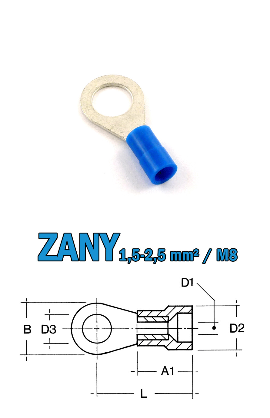Cosse anneau M8 bleu polyamide haute résistance Cimco 180040 section 1,5-2,5mm²
