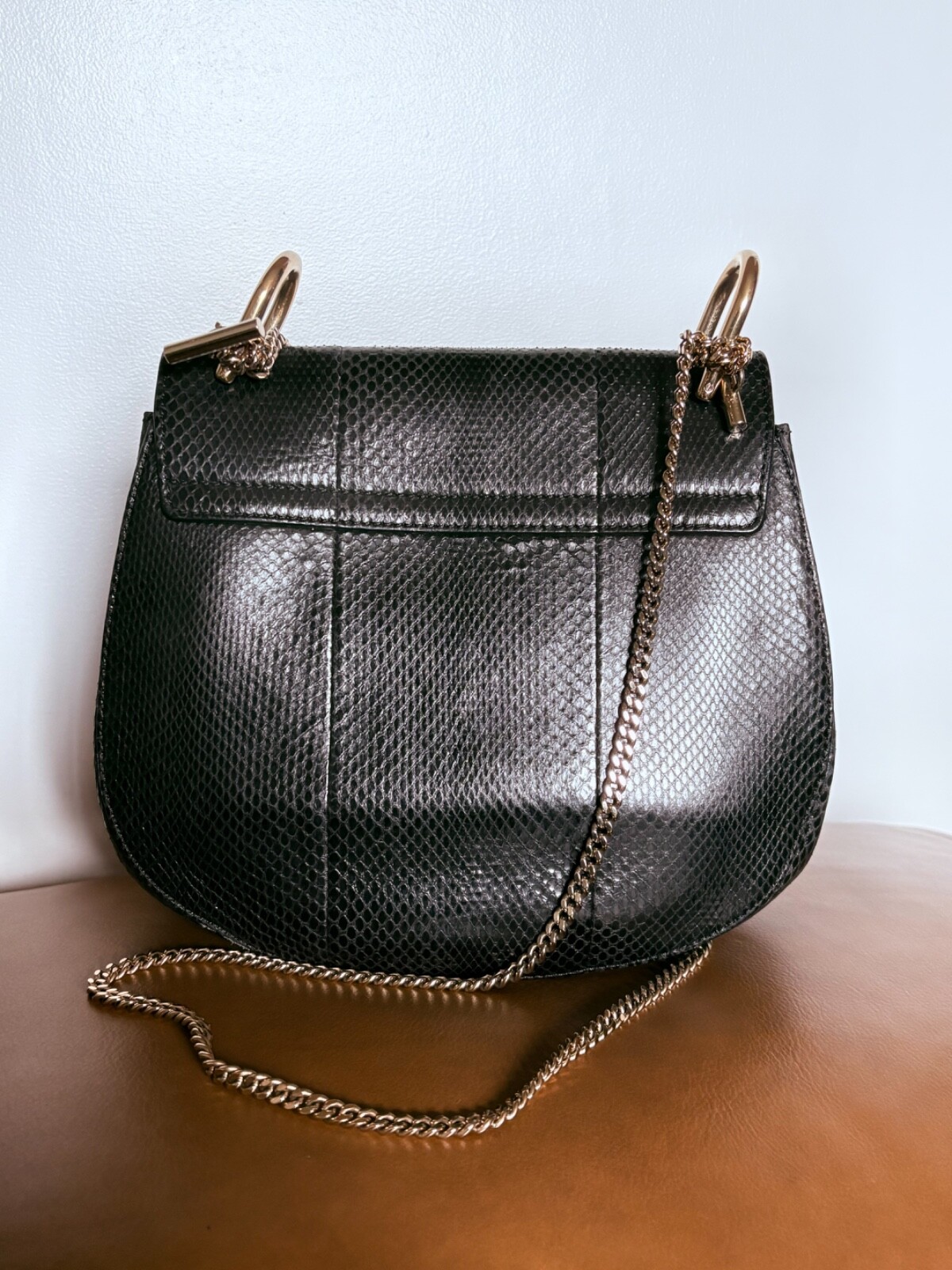 Authentic Chloé Drew Black Python Leather Medium … - image 2