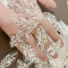 5x Leaf Sequin Beded Applique Patch Lace Trims DIY Wedding Evening Dress Glitter