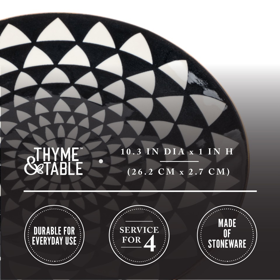 Thyme & Table Dinnerware Black and White Medallion Stoneware Dinner
