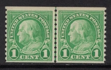 Scott 597- MNH Line Pair- 1c Franklin- Rotary Coil, 1923-29- unused mint LP