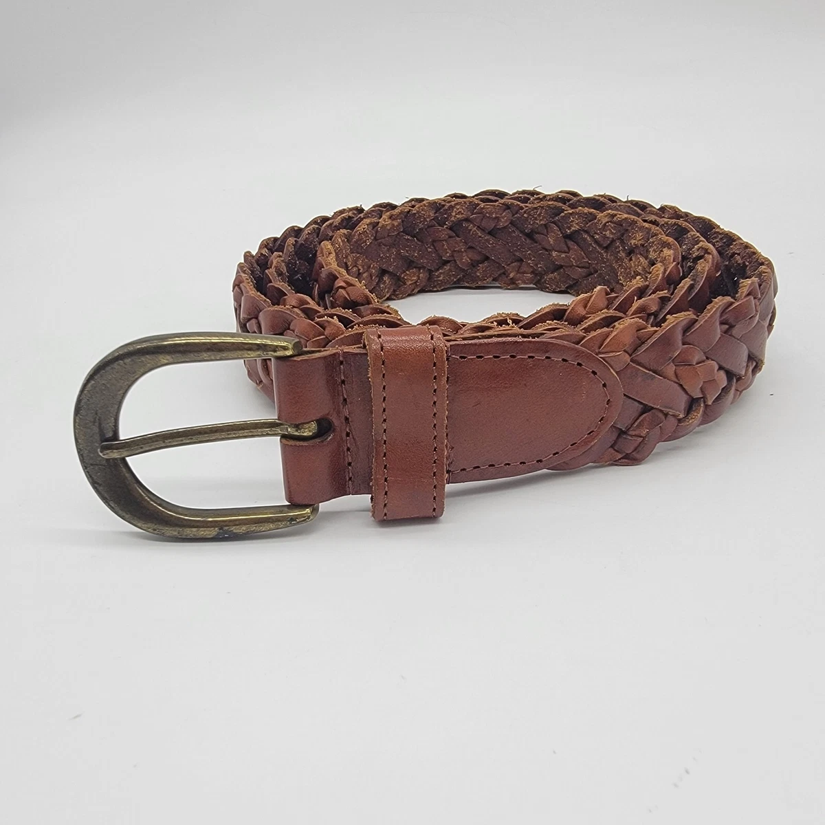 Vintage Y2K Abercrombie & Fitch Brown Braided Leather Belt XS/S Vintage Abercrombie Braided Woven Genuine | Mercari main image 3