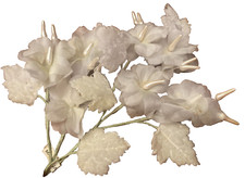 vintage silk off white blossoms pearl stamens white velvet leaves 1 spray Japan