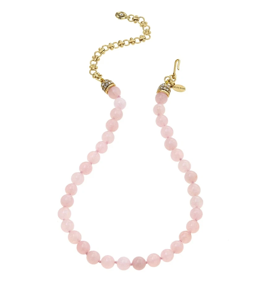 Collar con cuentas de cuarzo rosa Heidi Daus - 22 pulgadas Longitud ajustable firmada Foto 2 de 4