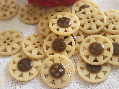 Lot De 10 Boutons Bicolores Ajourés - Rose Et Marron - Diam. 2,1cm - Occasion