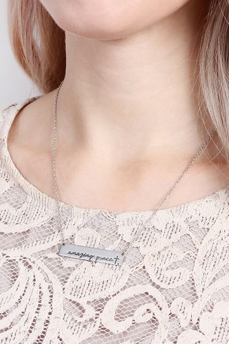 Women Fashion Bar Necklace Chain Pendant Blessed Amazing Grace Cross Cute Style - Picture 8 of 12