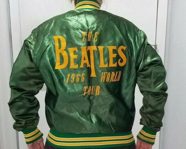 Vintage The BEATLES Jacket Green Satin 1966 World Tour Men s Size Medium