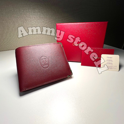 CARTIER Must De Cartier Burgundy Leather Bifold Wallet Vintage Rare