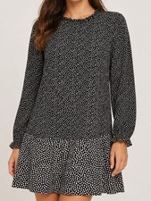 Loft Black and Off White Polka Dot Long Sleeve Dress Size XSP