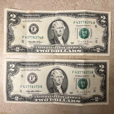 2 Dollar Bill United States Of America Series 1995, Sequential