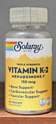 Solaray Vitamin K-2 Triple Strength 150 mcg 30 Capsules Menaquinone-7 MK-7