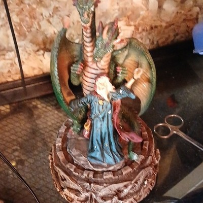 Resin Fantasy Dragon and Wizard Statue Figurine Collectible