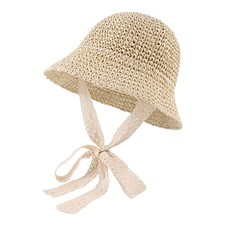 Baby Girl Straw Hat Outdoor Baby Sun Protection Hats Summer 2-5T Lace Tie-beige