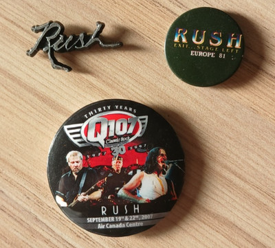 RUSH, HEMISPHERES, EXIT STAGE LEFT + 2007 RADIO PROMO COOL VINTAGE TOUR BADGES