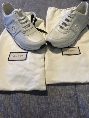 All White Leather Pair Of Gucci Sneakers In A Size 37.5