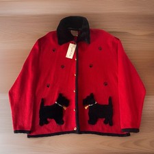 Crystal Kobe Red Scottie Dog Cardigan Sweater Removable Faux Fur Collar NWT