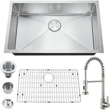 30 in Undermount Kitchen Sink Single Bowl Stainless Steel Handmade Sink Faucet