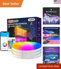 100ft Bluetooth Waterproof LED Strip Lights - Color Changing for Outdoor Magic