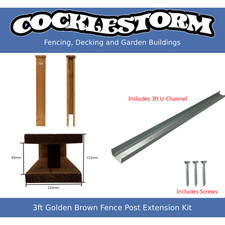 3ft Golden Brown Timber/Concrete Garden Fence Panel Post Extension Kit