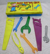 Vintage Ohio Art Busy Boy Metal Tool Chest W/ 7 Safe Vinyl Tools Toy Set 1960s