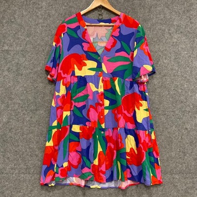 Abel the Label Womens Dress Size XL Multicolour Floral V-Neck Short Sleeve 43826