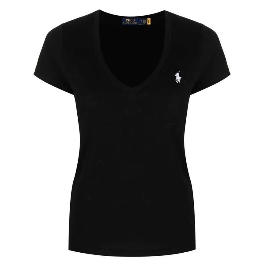 PONY Polo Ralph Lauren T shirt scollo a V con frangia ricamata bianca 140192206