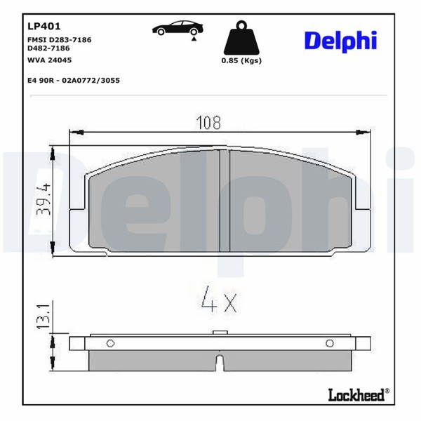 Delphi Bremsbelagsatz Scheibenbremse LP401 FüR 626 Gg 323 Gh Bj Mazda Gy 6 Sport-image