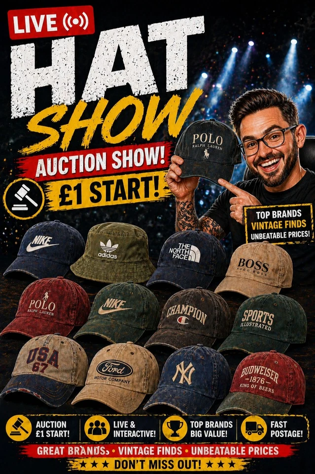 🔥 £1 START DESIGNER SPORTS MODERN CAPS 🧢 SNAPBACK TRUCKER BUCKET RANDOM!!
