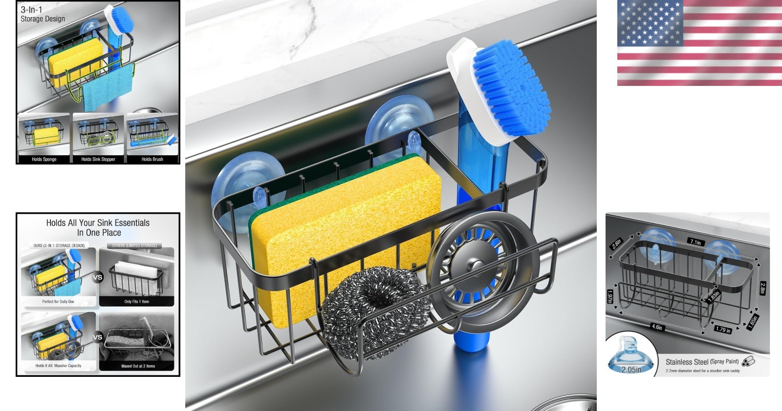 как выглядит 3-in-1 Kitchen Sink Organizer - Rust-Resistant Space-Saving Design in Black фото