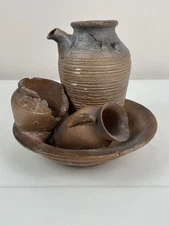 Tabletop Water Fountain Rustic Faux Pottery Sculpture– Folk Art Decor