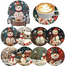 8 PCS Christmas Snowman Diamond Art Coasters Kit DIY Craft Set