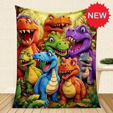 Cute Smiling Dinosaurs HD Digital Prin t Flannel, Soft Funny Throw Blanket H O T