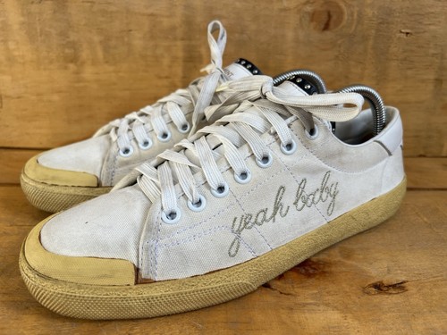 Saint Laurent White Canvas Yeah Baby Embroidered Low Top Sneakers Size EU 39,5 - Bild 1 von 22