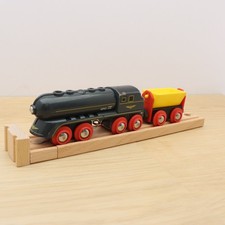 Wooden Train Track Brio Black Streamlined Steam Train with Wagon