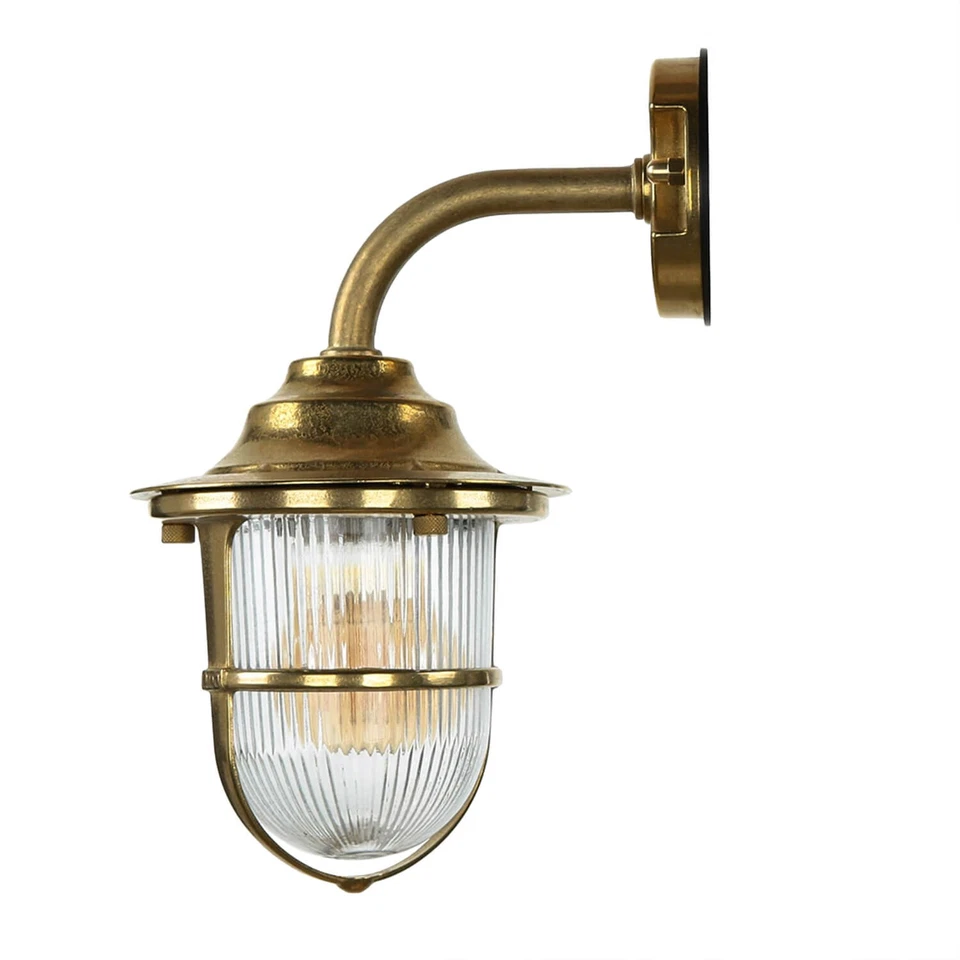 Außenleuchte aus Messing Riffelglas Maritime Laterne Schiffslampe Hof Haus Wand - Bild 4 von 4