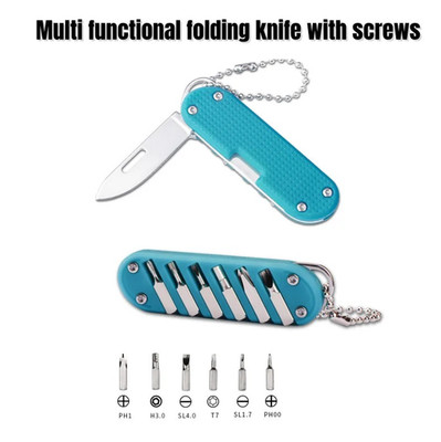 1pc Multifunctional Folding Knife Keychain Tool with Screwdriver Stainless Steel