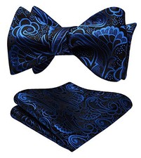 Bow Ties for Men Paisley Bowties Mens Self Tie Bow Tie and Pocket A1-blue