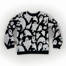 H M Sweatshirt Children Size US 6X/7 Black Long Sleeve Crew Neck Ghost Pattern
