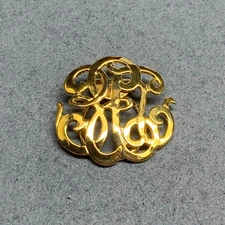 Vintage Monogram Scarf Clip Shiny Gold Scrollwork Retro Vintage Classic Elegant