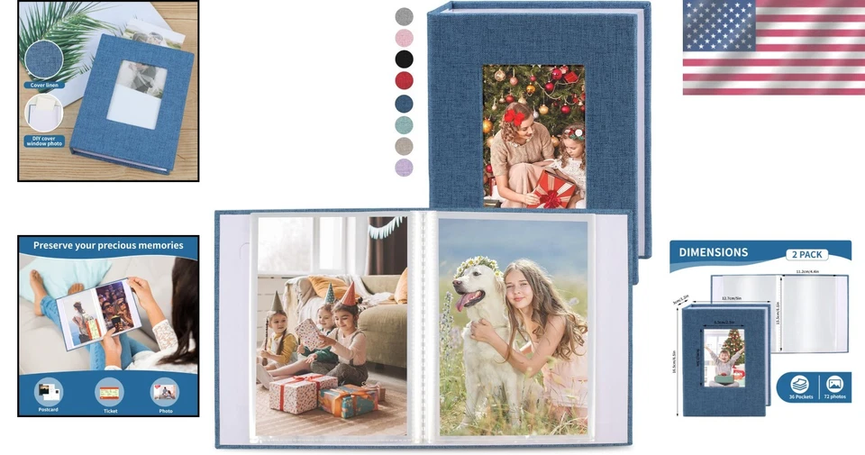 Paquete de 2 álbumes de fotos con cubierta de lino 4x6 - Elegante diseño vintage para recuerdos familiares Foto 2 de 4