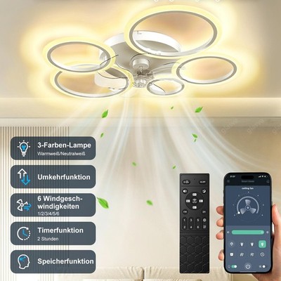 Deckenventilator LED Deckenlampe Ventilator mit Beleuchtung Dimmbar Schlafzimmer