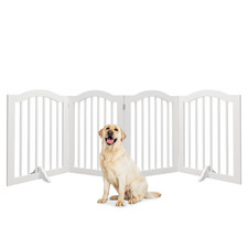 27.6"Tall 4 Panel Freestanding Wooden Pet Gate Foldable Solid Wood Dog Fence