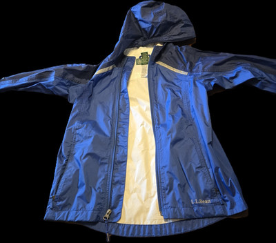 L.L. Bean Unisex Kids Blue Hooded Waterproof Rain Coat Jacket Size 10-12