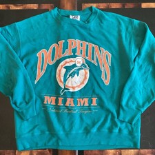 Vintage 90s Miami Dolphins Sweater L Nutmeg Made In USA 50/50 NFL Football Sport