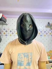 New Double Layered Leather Zipper mask. Real sheepskin leather hooded laced mask
