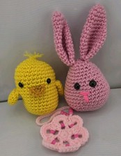 Handmade Crochet Easter Lot Amigurumi Bunny, Chick and Flower Fidget.