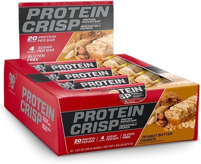 BSN Protein Crisp Bar, Peanut Butter Crunch, 20 Gram Protein Snack Bars with Whe